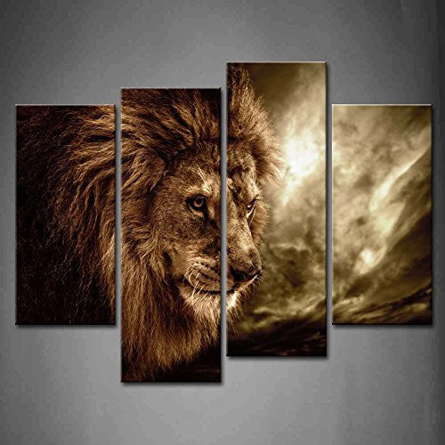 4 Pieces animals Picture Painting Wall Art Room Decor Print Poster lion series Wall Pictures for sitting Room Canvas Painting