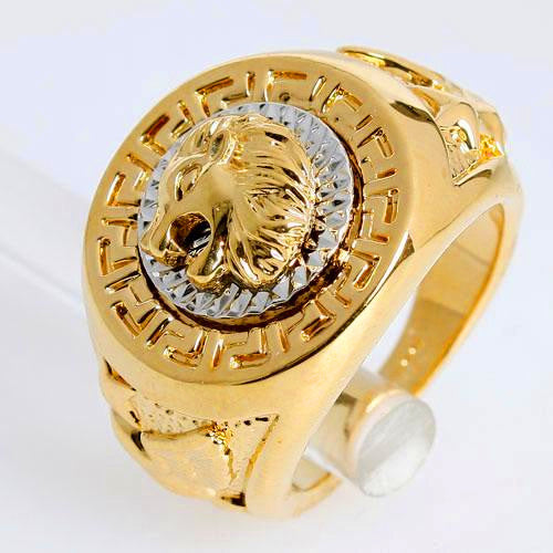 Vintage Male Lion Head Punk Biker Ring Fashion Men Club Party Jewelry Yellow Gold Filled Wedding Engagement Rings For Gift R052