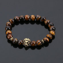 Fashion Jewelry Gold Plated Buddha Leo Lion Head Bracelet Black Lava Stone Beaded Bracelets Pulseras Hombre For Men Women