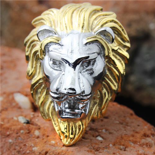 1pc!! Golden Big Lion Head Ring 316L Stainless Steel Cool Man Lion King Ring