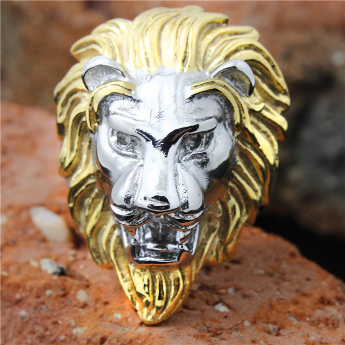 1pc!! Golden Big Lion Head Ring 316L Stainless Steel Cool Man Lion King Ring