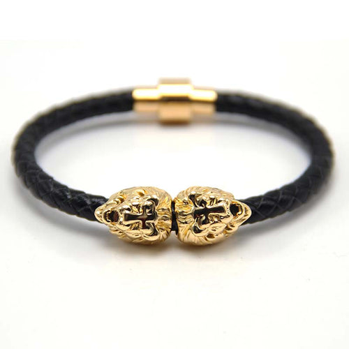 Silver/gold/ Lion Head Cool Bracelet Men and women,Braided Leather Lion Head Bracelets Wholesale Bracelet hot selling